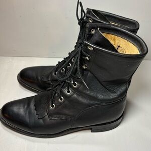 Vintage Justin L620 Black Leather Lace-Up Kiltie Roper Boots
